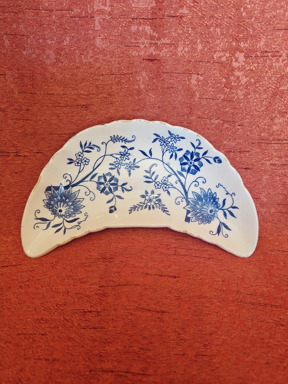 Blue Floral Crescent Ceramic Plate - Home Art